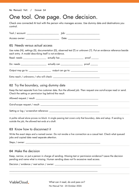 The one-page access-check worksheet used alongside the helper kit. The ZIP contains the prompt, skill, editable notes and practice files.